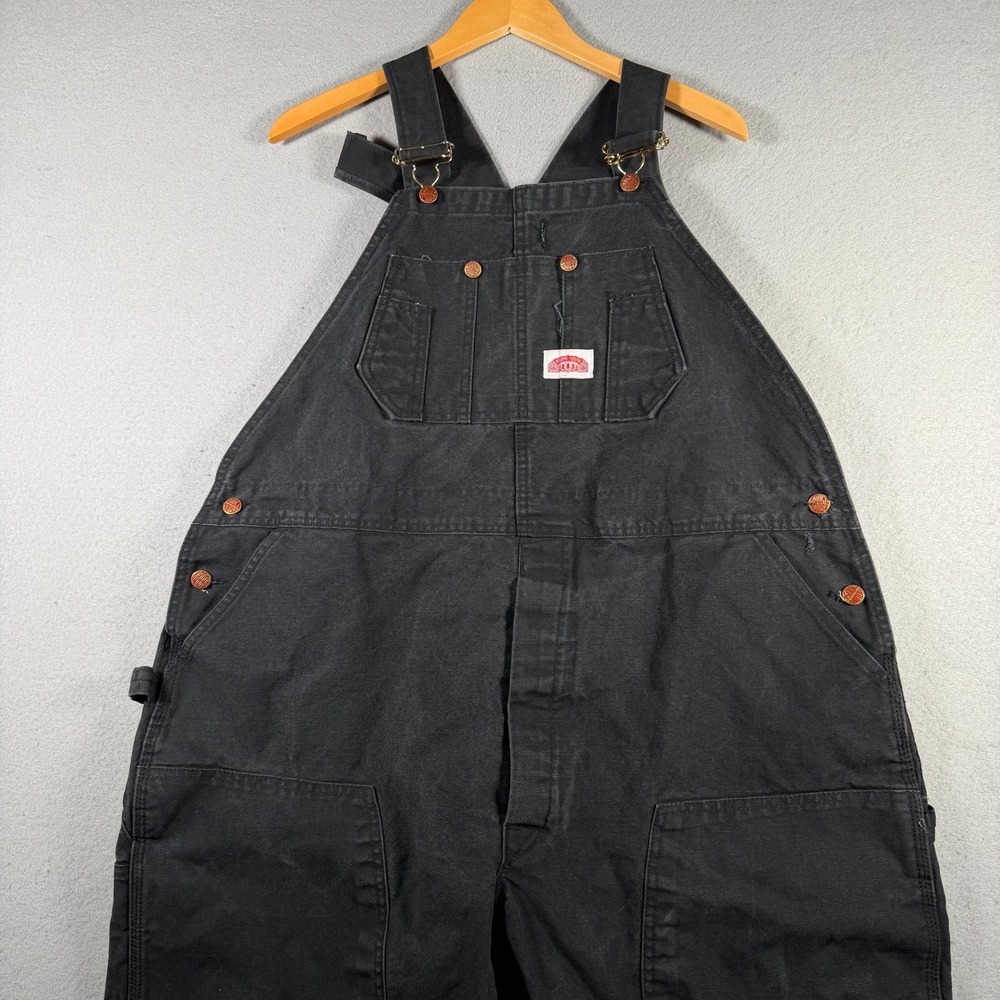 Round House Mens Black Cotton Duck Canvas Bib Overalls Made in USA 46x30 Lot 383